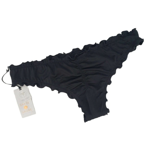 Extra Cheeky Bikini Bottom Womens 4/6 Black Low Coverage Ruched Shirred - Picture 8 of 12